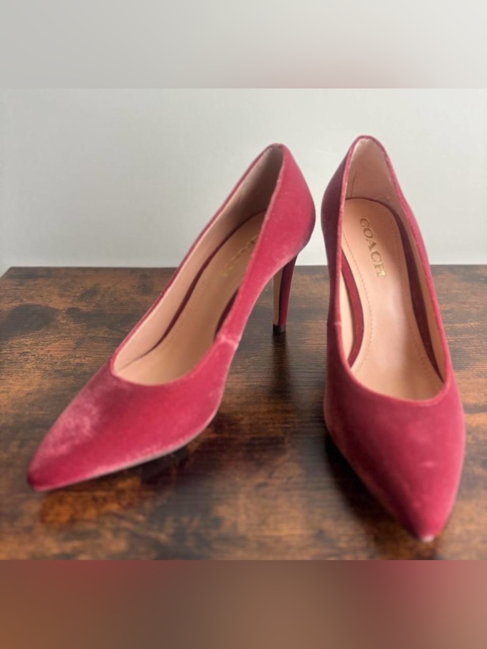 COACH Skylar Velvet Red Suede Pointed-Toe Pumps Size 9